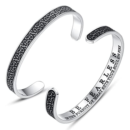 TONY & SANDY Inspirational Bracelets for Women Teen Girls Personalized Gifts for Daughter Granddaughter Mom Sister Friends Stainless Steel Engraved Cuff Birthday Easter Christmas - style: A - Be fearless - Celtic Knot