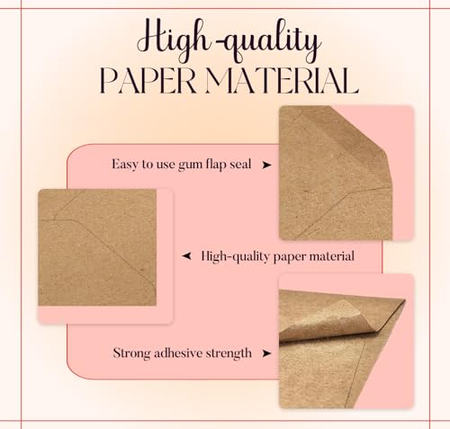 100 Pack Small Thank You Cards with Kraft Envelopes 4x6 Inch | Brown Kraft Envelopes, Blank Thank You Notes with Stickers, Ideal for Business, Weddings, Baby Showers, Graduation and Events - color: Brown, size: A4(4.25 X 6.25) 100 PCS With ThankYou Card