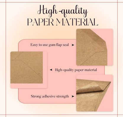 100 Pack Small Thank You Cards with Kraft Envelopes 4x6 Inch | Brown Kraft Envelopes, Blank Thank You Notes with Stickers, Ideal for Business, Weddings, Baby Showers, Graduation and Events - color: Brown, size: A4(4.25 X 6.25) 100 PCS With ThankYou Card