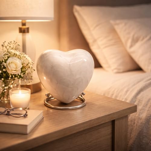 Heart Keepsake Urn for Human Ashes - High Gloss Cremation Urn with Stand and Velvet Bag, Perfect for Adults & Infants (White)