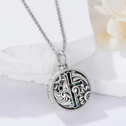 PELOVNY Urn Necklaces for Ashes of Loved Ones 925 Sterling Silver Personalized Heart Locket Urn Necklace Cremation Keepsake Memorial Jewelry Gifts for Women Men - color: Cross Urn