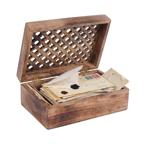 Mela Artisans Trellis Wood Storage Box - Medium Burnt, XL | Handcrafted keepsake box featuring an easy opening lid to create storage for delicate jewelry or home décor accents. - color: Medium Burnt, size: Extra Large