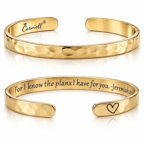 Bracelets for Women – 100+ Meaningful Engraved Messages – Solid 316L Surgical Stainless Steel Cuff Bracelet – Gift Ready - color: CHRISTIAN GIFT - For I know the plans I have for you – Jeremiah 29:11