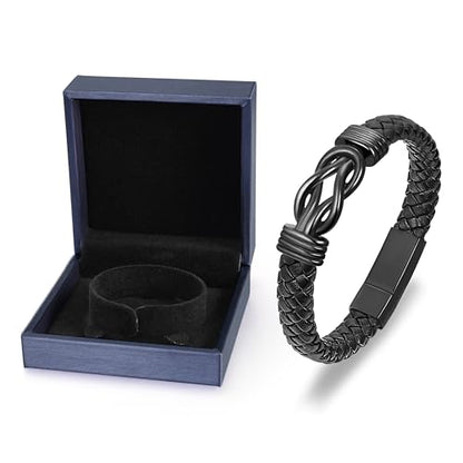 abooxiu Urn Bracelet for Ashes Leather Cremation Bracelet for Human Ashes Stainless Steel Ash Bracelets Memorial Cremation Jewelry Keepsake Bangle for Men - style: Gift Box-Black Knot