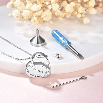 S925 Sterling Silver Heart Urn Necklace Memorial Ashes Keepsake Jewelry - style: Grandma