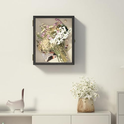 11x13 Shadow Box Frame with Acrylic Glass, Deep Large Shadow Boxes Display Cases for Tabletop and Wall Display, Memory Box for Keepsakes, Shadow Box for Flowers, Black with Linen Back - size: 11x13 in
