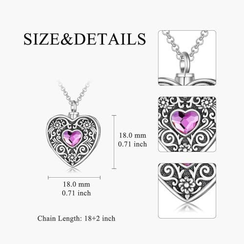 PELOVNY Urn Necklaces for Ashes of Loved Ones 925 Sterling Silver Personalized Heart Locket Urn Necklace Cremation Keepsake Memorial Jewelry Gifts for Women Men - color: Flower Locket Urn-1