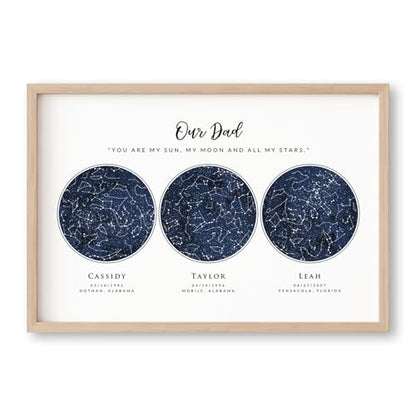 BlissfulMelodyDesign Custom Star Sky Map Print, Navy Watercolor Texture Zodiac Constellation, Wedding Anniversary Birthday Newborn Gift, Wall Art Prints (Three Circles) - style: Three Circles