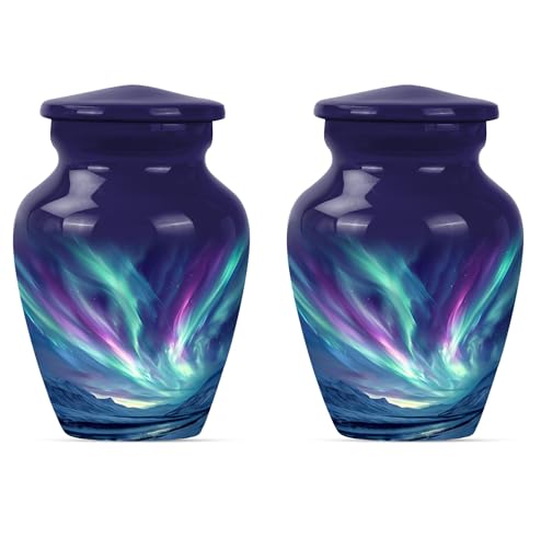 Northern Lights Urn - Mini Urns for Human Ashes Mom - Human Urns for Ashes - Cremation Memorial - Urns for Human Ashes Adult Female - Adult Urns (3 INCH Pack of 2) - size: #3 (Set of 2)
