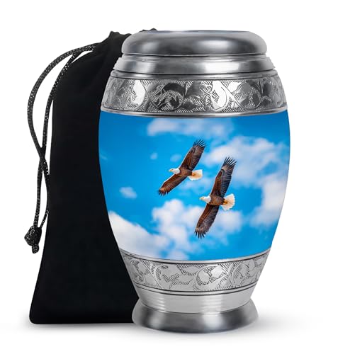 Eagle Cremation Urns for Human Ashes - Large Urns for Ashes Adult Female - Blue Urns for Burial - Memorial Urn for Adult Male - 10Inch & 200 Cubic Inches - color: Flying Eagle Ashes