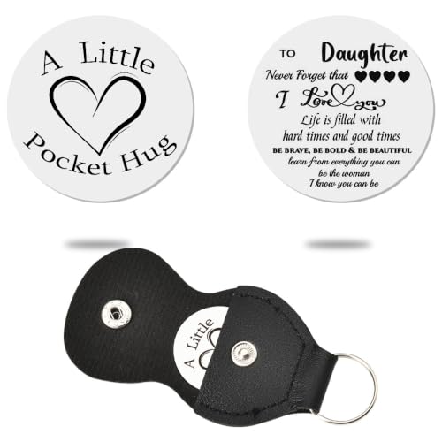 Sisadodo Pocket Hug Token Long Distance Relationship Keepsake Gifts for Women Birthday Christmas Gifts With Leather Keychain - color: To Daughter