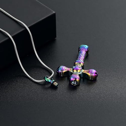 Skull Cross Cremation Jewelry Retro Skull Urn Necklaces for Ashe Stainless Steel Memorial locket Keepsakes Jewelry Human Ash Pendant Jewelry for Men Women - color: Rainbow