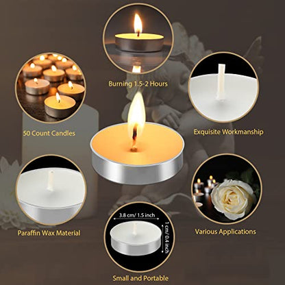 Coume 50 Set Funeral Favors - Tealight Candles, White Candles with Condolence Cards and Organza Bags for Guest Memorial Party (Minimalist) - style: Minimalist