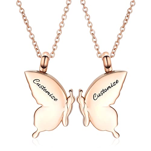 constantlife 2 Pack Butterfly Urn Necklaces for Ashes for Women Girls Stainless Steel Pendants Cremation Keepsake Jewelry Mother Daughter Sister Friendship Memorial Gifts - color: Customize-A