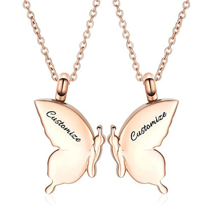 constantlife 2 Pack Butterfly Urn Necklaces for Ashes for Women Girls Stainless Steel Pendants Cremation Keepsake Jewelry Mother Daughter Sister Friendship Memorial Gifts - color: Customize-A