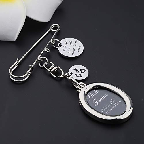 LQRI Wedding Bouquet Photo Memorial Safety Pin Brooch No Longer By My Side Forever In My Heart Bridal In Memory of Dad - color: sliver