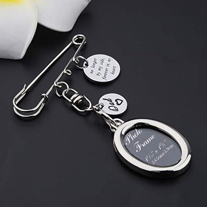LQRI Wedding Bouquet Photo Memorial Safety Pin Brooch No Longer By My Side Forever In My Heart Bridal In Memory of Dad - color: sliver