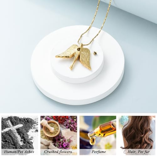 Imrsanl Cremation Jewelry Keepsake Angel Wings Urn Necklace for Ashes - color: Gold-Purple