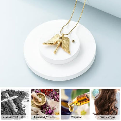 Imrsanl Cremation Jewelry Keepsake Angel Wings Urn Necklace for Ashes - color: Gold-Purple
