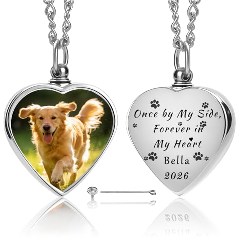 QYH Personalized Pet Ashes Necklace with Custom Photo and Engraving | Heart-Shaped Urn Pendant – Cremation Jewelry Keepsake for Dog and Cat Ashes, a Meaningful Memorial Gift for Pet Lovers - style: Dog Urm