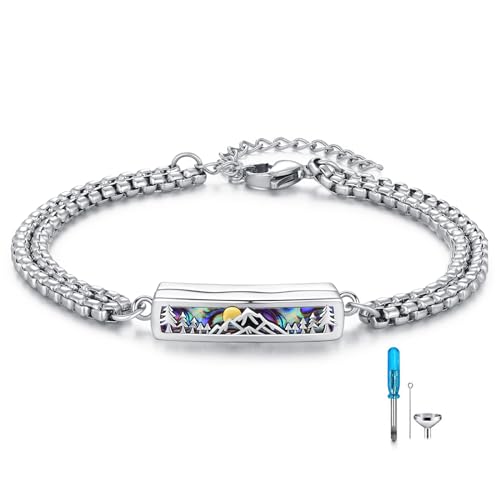 TUGHRA Ashes Bracelet for Women Urn Bracelet for Ashes 925 Sterling Silver Cremation Jewelry Memorial Gifts Keepsake Bracelet - style: Ashes Bracelet-bar-mountains-oxidation