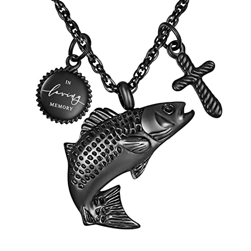 Dletay Fish Cremation Jewelry for Ashes Memorial Ashes Keepsake Necklace Urn Necklace Pendant - color: Black-cross