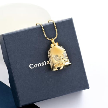 constantlife Cremation Jewelry for Ashes Eagle Bell Pendant Urn Necklace for Women Men Stainless Steel Ash Holder Keepsake Human Pet Memorial Gift - color: Golden