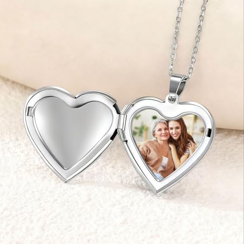 PHOCKSIN Personalized Locket Necklace for Women Photo Necklace with Customized Picture Birth Flower Birthstone Customizable Birthday Gifts - color: #21 Heart Silver Aunt