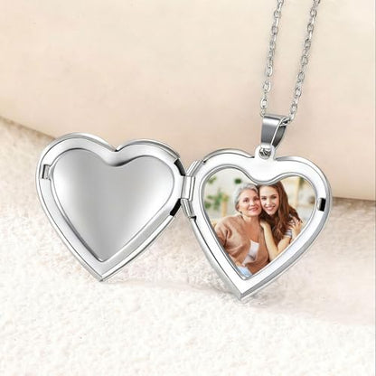 PHOCKSIN Personalized Locket Necklace for Women Photo Necklace with Customized Picture Birth Flower Birthstone Customizable Birthday Gifts - color: #12 Heart Silver Mom