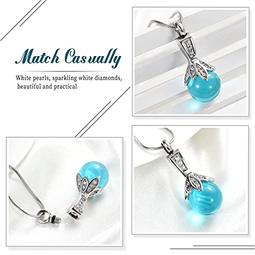 Memorial Jewelry Pearl Urn Necklace - Cremation Ashes Holder Keepsake for Women - color: Light blue