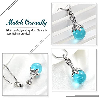 Memorial Jewelry Pearl Urn Necklace - Cremation Ashes Holder Keepsake for Women - color: Light blue