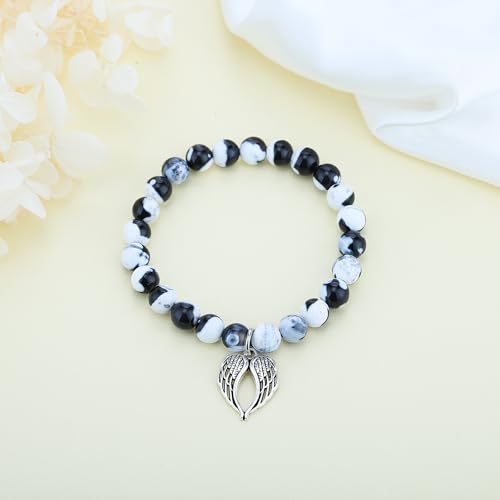 Sympathy Gifts for Loss of Loved one Memorial Healing Remembrance Condolence Grief Present for Women Purple Emperor Stone Bracelet With Angel Wings In Memory of Mother Father Pet Bereavement Grief