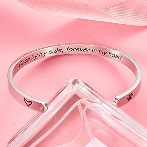 Once by My Side Forever in My Heart Pet Sympathy Gift Bracelet Pet Remembrance Jewelry Dog Memorial Cuff Loss of Pet Gifts (Bangle - Once by my side, forever in my heart) | Puppy Kitten Remembrance Jewelry,Dog & Cat Loss of Pet Gifts for Men Women Teens.