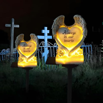 Solar Powered Love Angel Wing Light, Garden Decorative Resin Beautiful Valentine's Day Floor Light, Wireless Twilight to Dawn LED Lamp Waterproof.