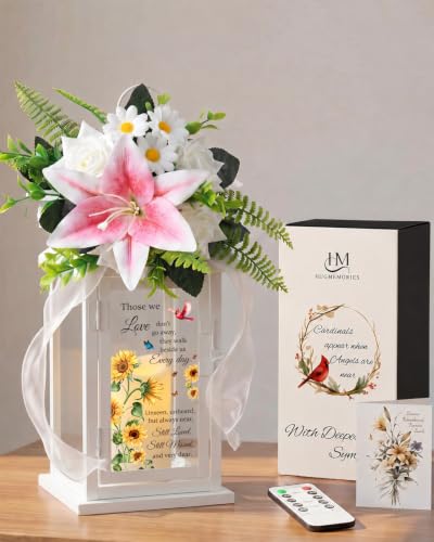 Memorial Lantern with Drawer for Flower, Sympathy Gift for Loss of Mother Father, Funeral Remembrance Gift in Honor of Loved One - color: Those We Love Don't Go Away/White