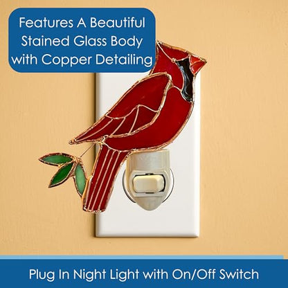 Gift Essentials Red Cardinal Plug-in Night Light - Stained Glass Nightlight | Red Cardinal Stained Glass Plug-in Nightlight with On/Off Rocker Switch. Includes One 4-Watt Replaceable Warm-Glow Bulb. - color: Cardinal