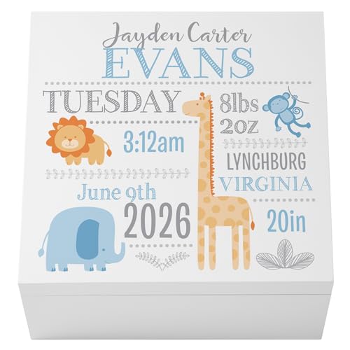 Let's Make Memories Personalized Baby's First Keepsake Box - Memento Storage - Memories Box - Baby Shower - Nursery Decor - For Girls - 6" Hx12 Square - Baby's First - Blue - color: Baby's First - Blue