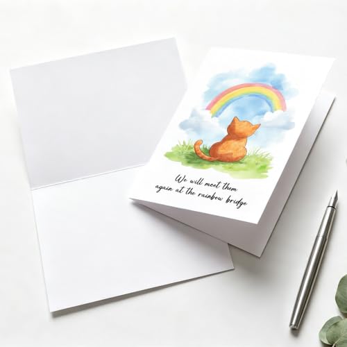 PTRUKD, Sentimental Rainbow Bridge Sympathy Cards, Lost Cat Cards, Rainbow Cat Cards, Bereavement Card for Cat Owners, Sympathy Card for Losing A Cat, for Anyone Grieving A Beloved Animal Companion - color: PLOS-KM-144