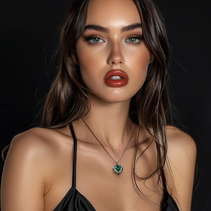 CDE Angel Wings Heart Birthstone Pendant Necklace Gift for Women | Silver/Gold Tone,Ideal Birthday & Anniversary Jewelry Gift for Wife,Girlfriend,Her - color: Black-05-Emerald Green Birthstone