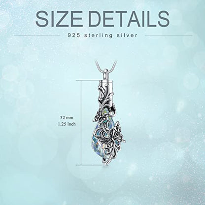 PELOVNY Urn Necklace for Ashes 925 Sterling Silver Butterfly Dragonfly Bee Phoenix Hummingbird Urn Necklaces Animal Crystal Cremation Jewelry for Ashes Cat Dog Pet Memorial Gifts - color: 01-Butterfly Teardrop Urn