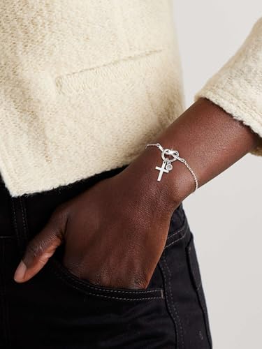 Moodear Cross Bracelet for Women, Dainty Sterling Silver/Gold Plated Gift | Christian Religious Gifts for Teen, Stocking Stuffers, Adjustable Link Bracelets, Sparkling CZ Cross, Non Tarnish Jewelry - color: Silver Knot Cross Bracelet