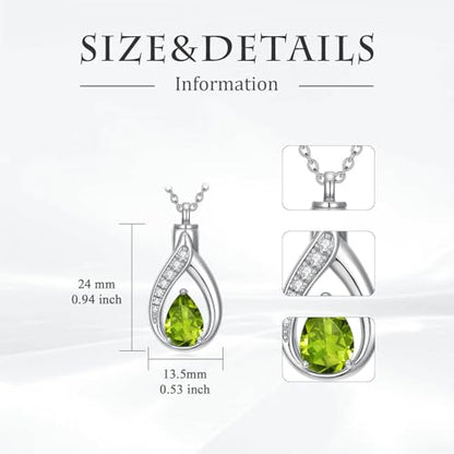 Teardrop Urn Necklace for Ashes Birthstone Keepsake Pendant Cremation Jewelry for Ashes Memorial Jewelry Gifts for Loss of a Loved One for Women - style: Aug-Peridot