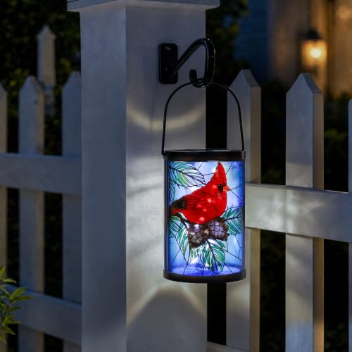 MUMTOP Cardinal Solar Lantern, Hanging Glass Garden Light Christmas Decor - color: Red
