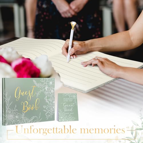 Wedding Guest Book with Pen and Table Sign, 7x9 Inch Photo Guestbook with 88 Lined Pages, Personalized Guestbook Photo Album Sign in Book for Reception Bridal Shower Wedding Birthday Party(Sage Green) - style: Sage Green