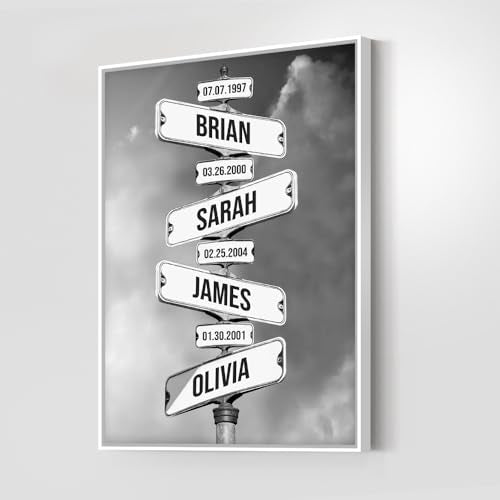 Personalized Family Names with Date Of Birth Canvas Wall Art, Street Sign Multi-Names Canvas, Street Signs Customized, Family Wall Decor For Living Room, Custom Family Names Canvas Gift (24x18) - size: 24x18