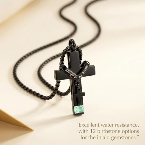 YOUFENG Birthstones Urn Necklaces for Ashes Cross Cremation Pendant Urns for Human Ashes Memorial Keepsake Locket Jewelry - style: August-birthstones