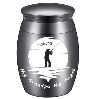 CREATCABIN Human Small Keepsake Urns for Human Ashes Mini Cremation Urns Stainless Steel Memorial Ashes Holder Share Urn Miniature Burial Funeral Jar 1.6 x 1.2Inch(Silver)-My Grandpa My Angel Fishing - style: My Grandpa My Angel Fishing