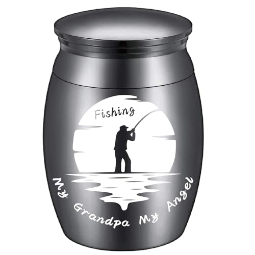 CREATCABIN Human Small Keepsake Urns for Human Ashes Mini Cremation Urns Stainless Steel Memorial Ashes Holder Share Urn Miniature Burial Funeral Jar 1.6 x 1.2Inch(Silver)-My Grandpa My Angel Fishing - style: My Grandpa My Angel Fishing