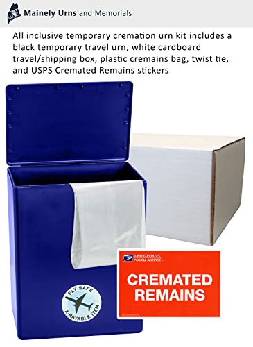 CarrySafe TSA-Approved Travel Urn Kit – Personalized Temporary Cremation Urn for Human Ashes – Airline Friendly, 200 Cu in, Blue Plastic with Travel Box - color: Blue