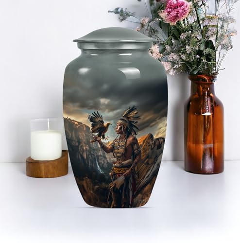 Native American Urns for Ashes - Burial Urns for Human Ashes Adult Male 10" - size: #1 (Large Size)